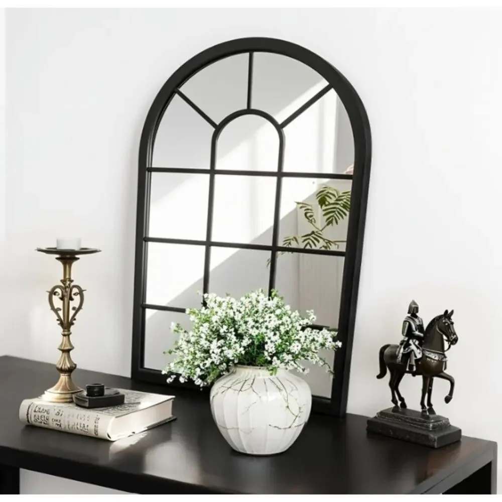 HQiJun Black Arched Window Mirror – 31.5